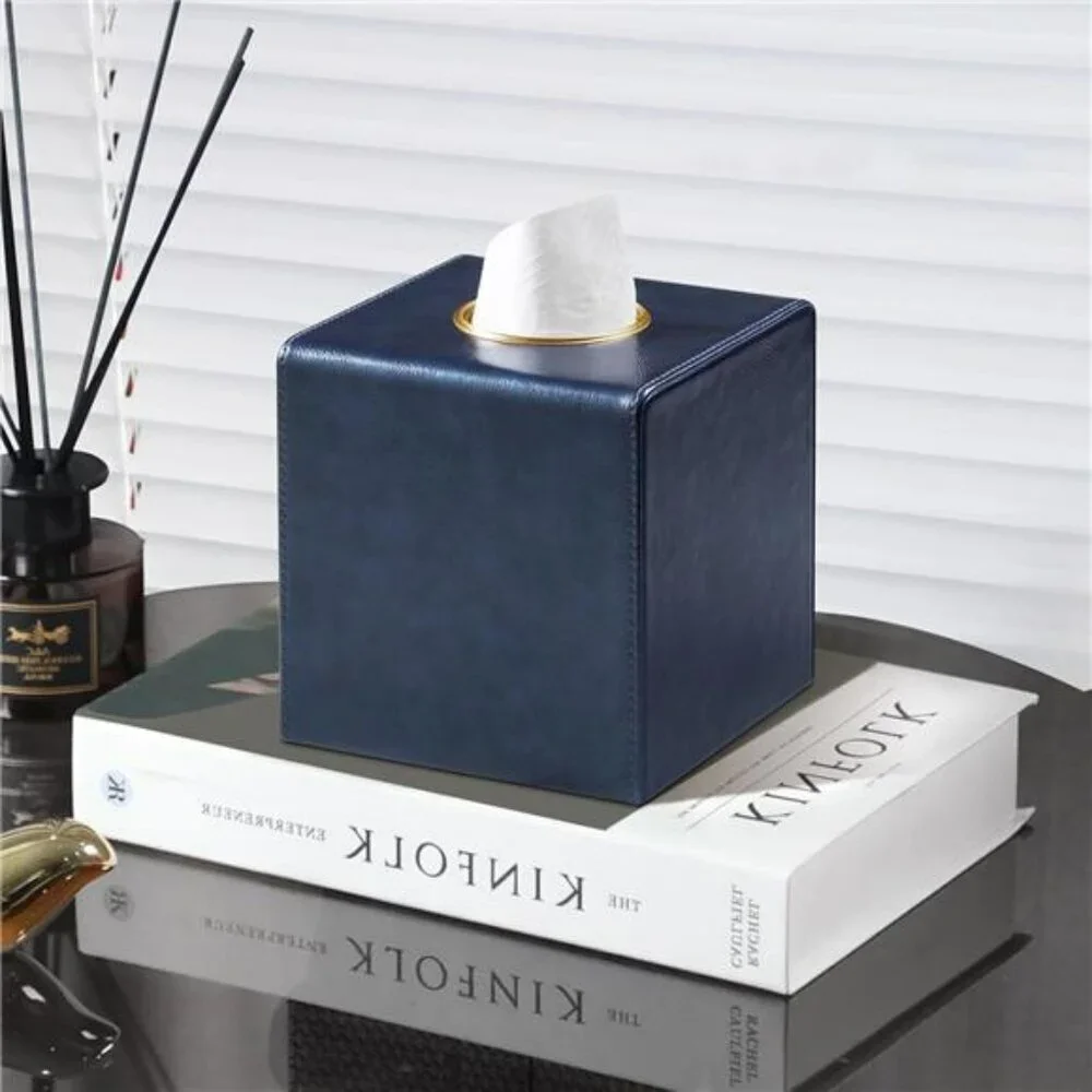 Square leather tissue box cover decorative waterproof tissue holder for home off